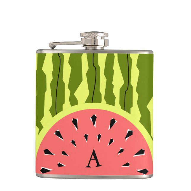Watermelon Stripe Pink Monogram Flachmann (Vorderseite)