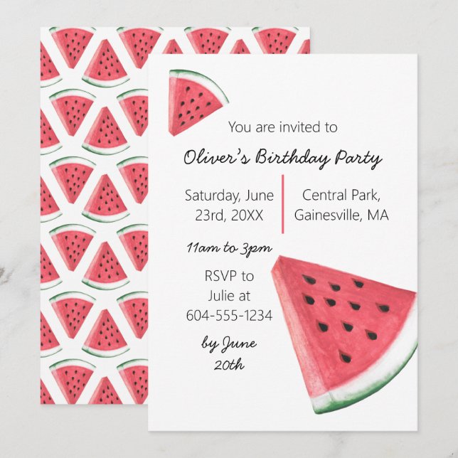 Watermelon Summer Birthday Party Einladung (Vorne/Hinten)