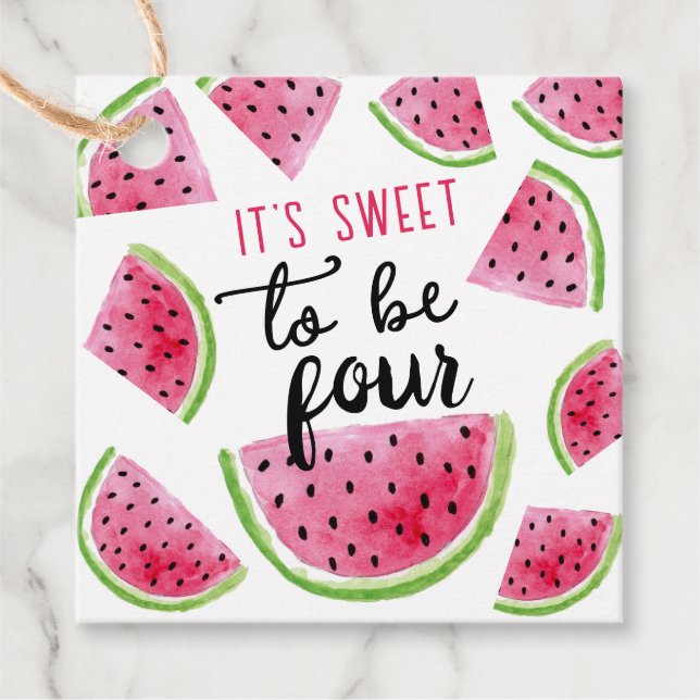 Watermelon Sweet to Be Four Birthday Party Geschenkanhänger (Vorderseite)