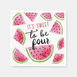 Watermelon Sweet to Be Four Birthday Party Serviette