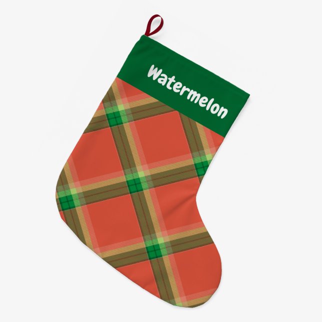 Watermelon Tartan Weihnachts-Strumpf Großer Weihnachtsstrumpf (Vorderansicht (hängend))
