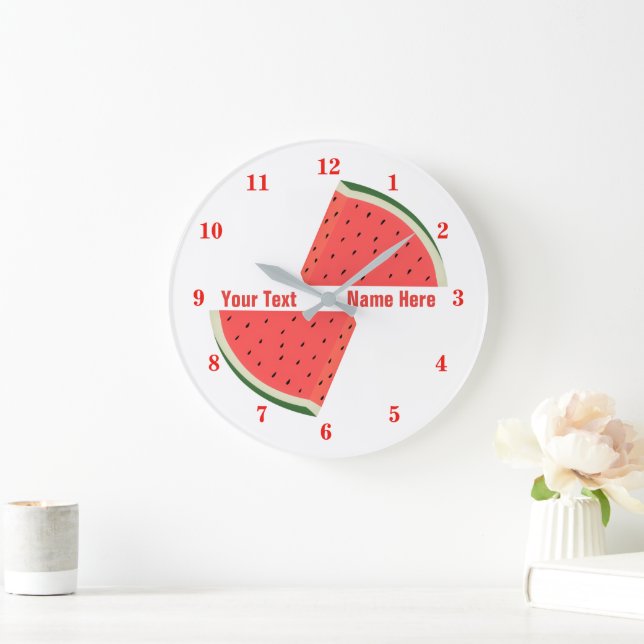 Watermelon Wall Clock mit benutzerdefiniertem Text Große Wanduhr (Zuhause)