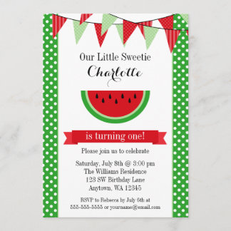 Watermelone Red Green Bunting Geburtstagspartei Einladung