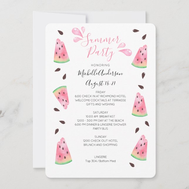 Watermelone Sommer-Bachelorette Wochenende Einladung (Vorderseite)