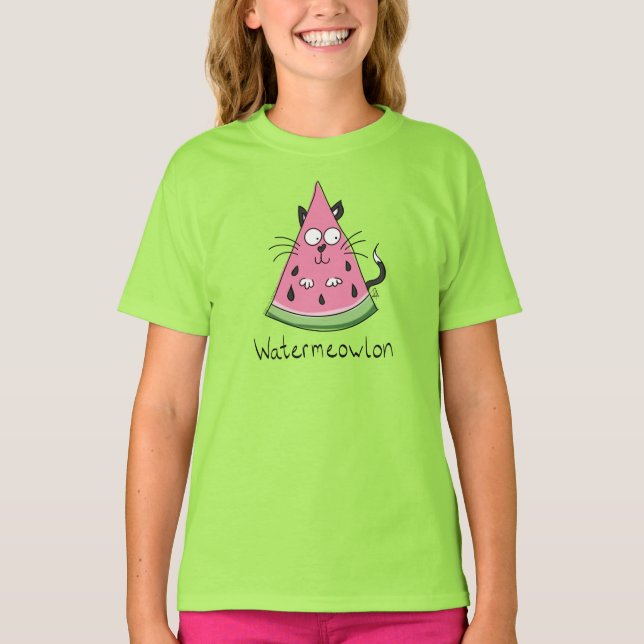 Watermeowlon Watermelon Cat Funny Girl's T-shirt (Devant)