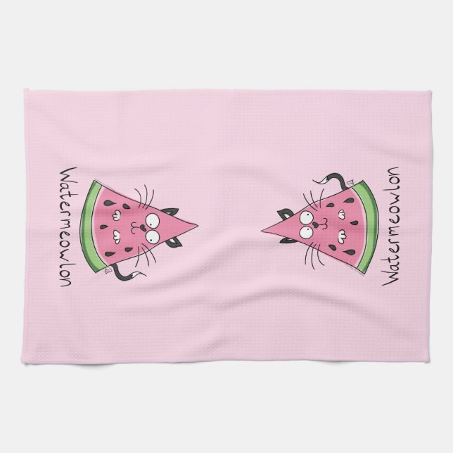 Watermeowlon Watermelon Cat Funny Kittuch Geschirrtuch (Horizontal)