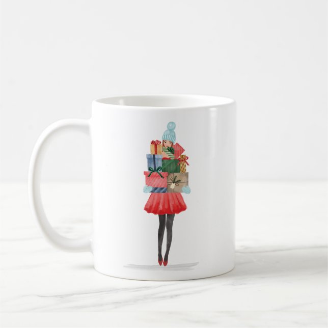 Waterolor Christmas Lovin' Girl Präsentieren Liefe Kaffeetasse (Links)