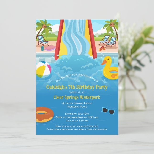 Waterpark Slide Child's Birthday Party Einladung (Stehend Vorderseite)