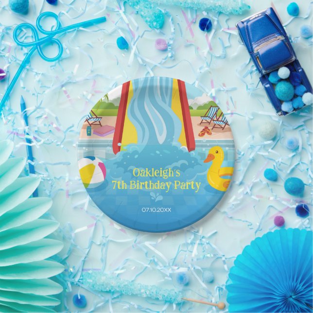 Waterpark Slide Child's Birthday Party Pappteller (Party)