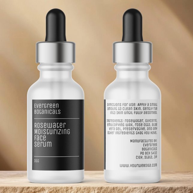 waterproof modern black white dropper bottle label etiketten (Von Creator hochgeladen)