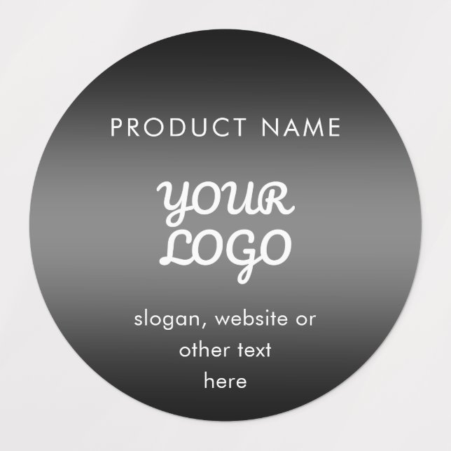 Waterproof Modern Logo & Text Schwarz Gradient Etiketten (Design 1)