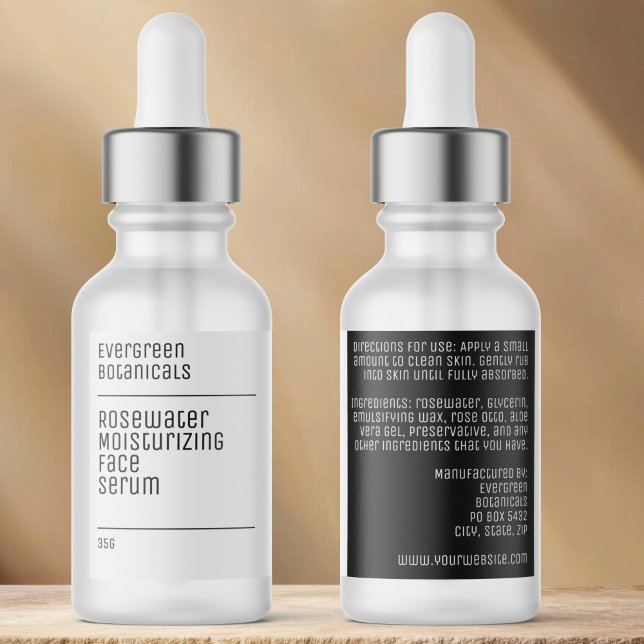 waterproof modern white black dropper bottle label etiketten (Von Creator hochgeladen)