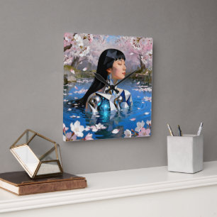 "Water's Digital Dream" - ein digitales Portrait Quadratische Wanduhr