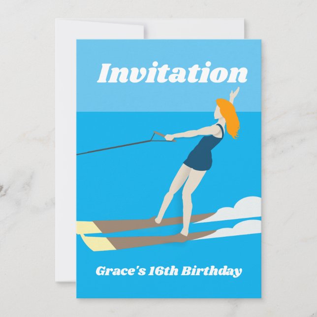 Waterski im Vintagen Stil Einladung (Vorderseite)