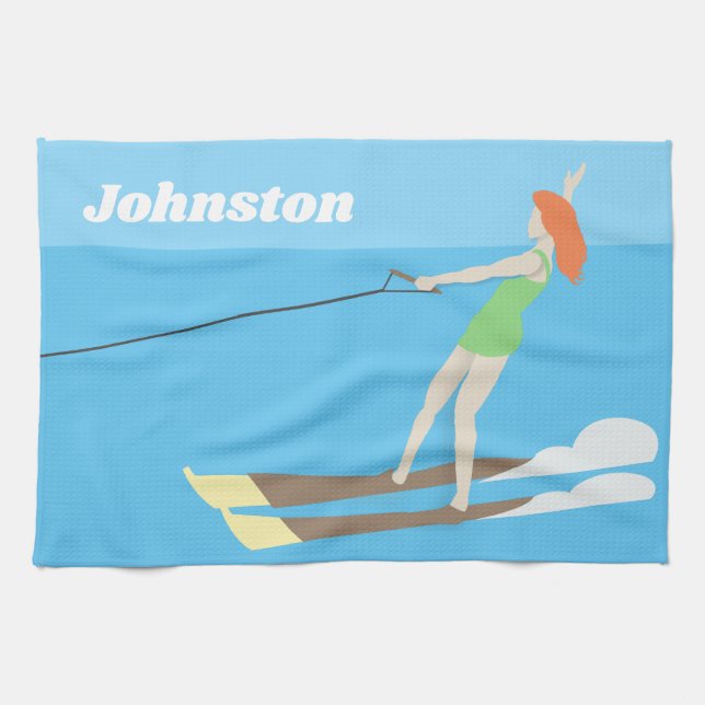 Waterski im Vintagen Stil Geschirrtuch (Horizontal)