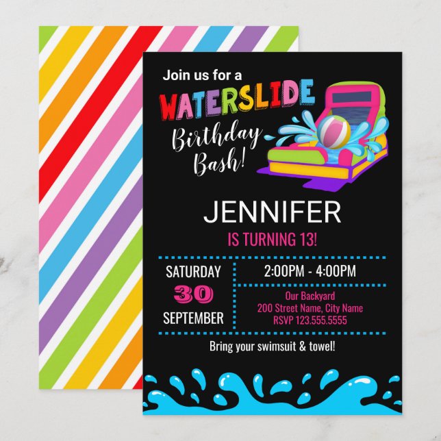 Waterslide Geburtstagsparty Einladung (Vorne/Hinten)