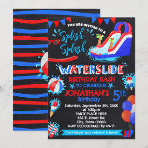 Waterslide Splish Splash Birthday Red White Blue Einladung