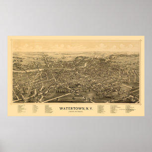 Watertown, NY Panoramic Map - 1891 Poster