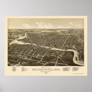 Watertown, WI Panorama Karte - 1885 Poster