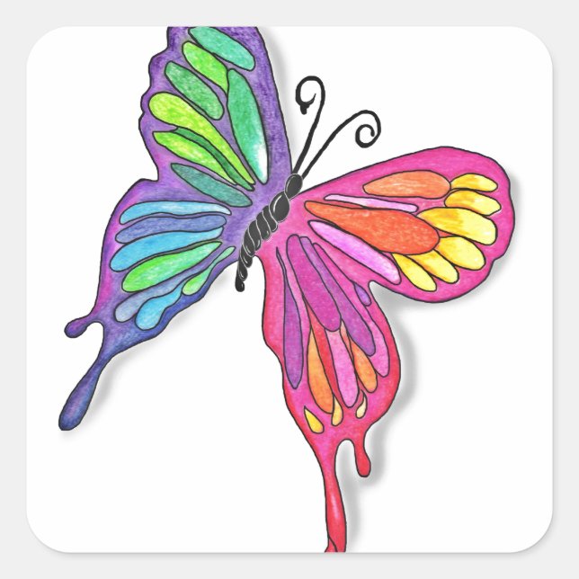 Watery Butterfly Quadratischer Aufkleber (Vorderseite)