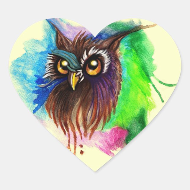 Watery Wood Owl Herz-Aufkleber (Vorderseite)