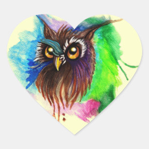 Watery Wood Owl Herz-Aufkleber