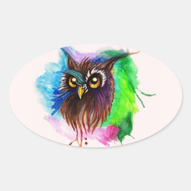 Watery Wood Owl Ovaler Aufkleber (Vorderseite)