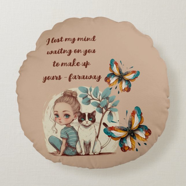 Wating Quote Round Cushion Rundes Kissen (Vorderseite)