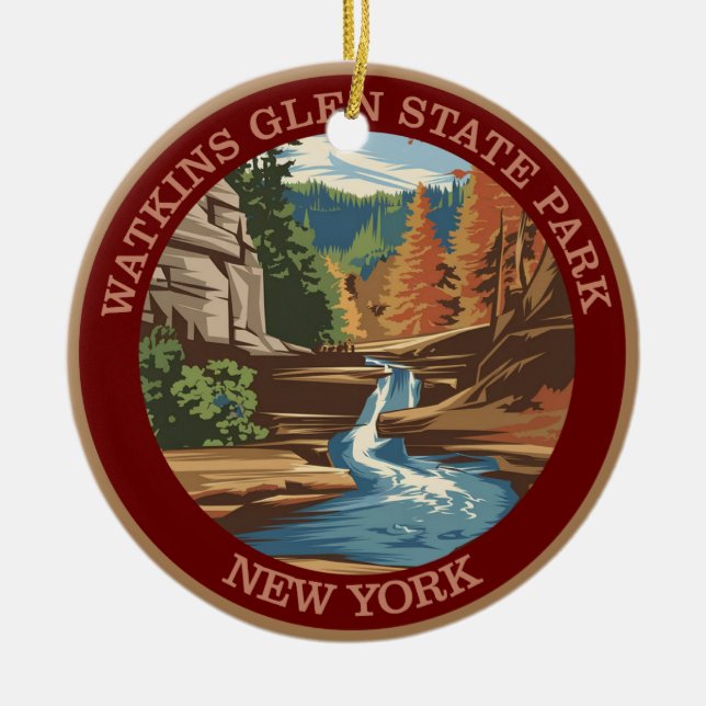 Watkins Glen Staat Park, New York. Farbe Keramik Ornament (Vorne)