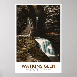 Watkins Glen State Park New York Aquarell Retro Poster