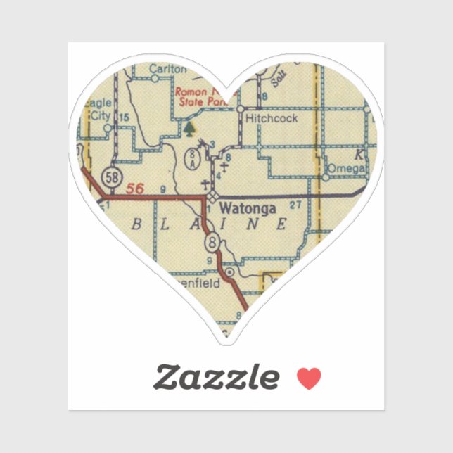 Watonga OK Retro Map Aufkleber (Blatt)