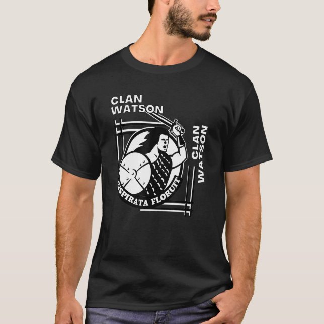 Watson Clan Gaelic Motto Swordsman T-Shirt (Vorderseite)
