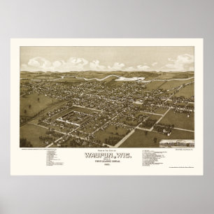 Waupun, WI Panorama Karte - 1885 Poster