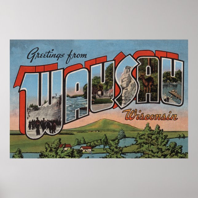 Wausau, Wisconsin - Große Buchstabenszenen Poster (Vorne)