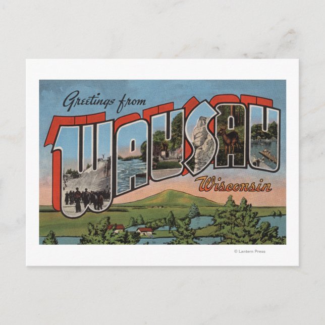 Wausau, Wisconsin - Große Buchstabenszenen Postkarte (Vorderseite)