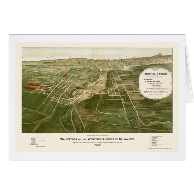 Wauwatosa, panoramische Karte WI - 1892 (Vorderseite (Horizontal))