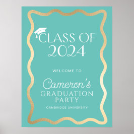 Wave Aqua Gold Graduation Party Willkommen Poster