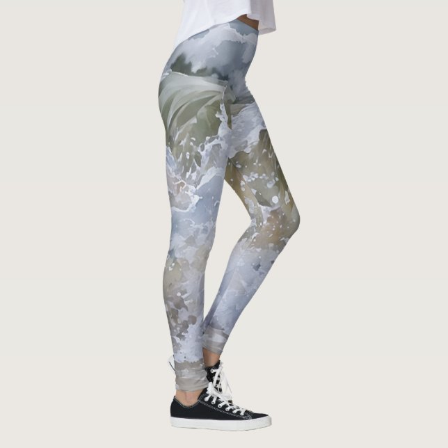 Wave Break Wasserfarbe Abstrakte Leggings (Rechts)