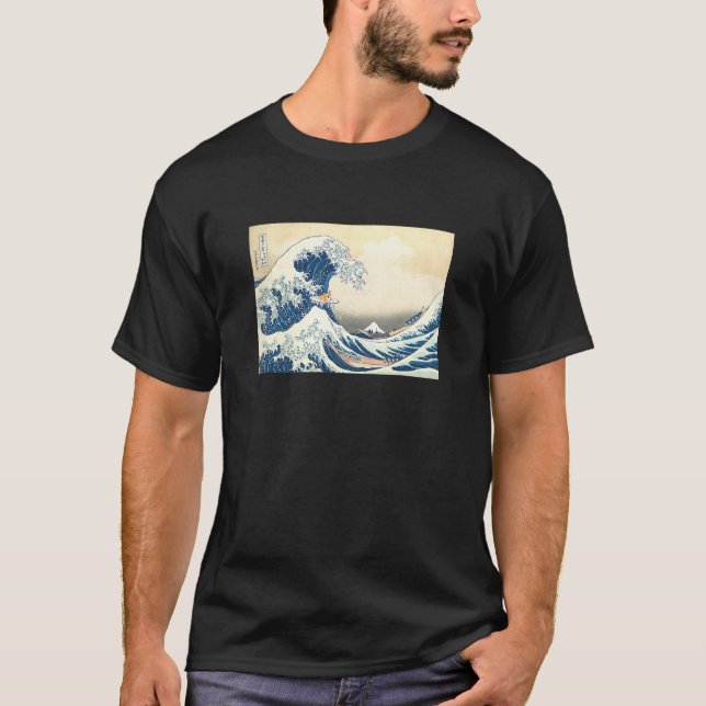 Wave Corgi Surfhund T-Shirt (Vorderseite)