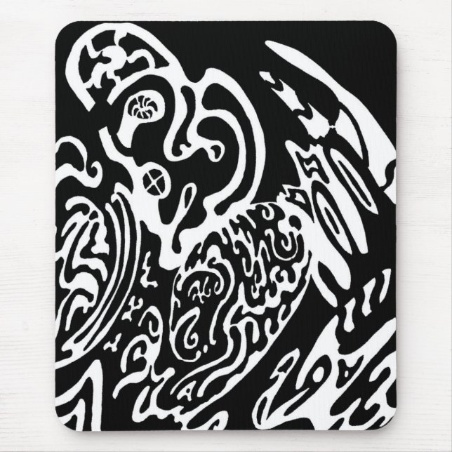 "Wave Creature" B&W abstrakte Kunst Mousepad (Vorne)