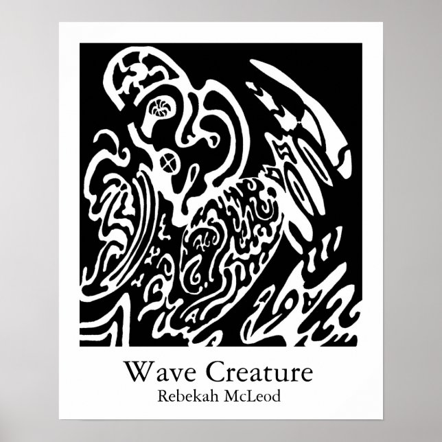 "Wave Creature" B&W abstrakte Kunst Poster (Vorne)