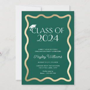 Wave Dark Green Gold Graduation Party Einladung