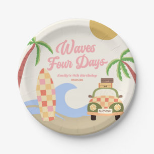 Wave Four Days Surf Board Rosa 4. Geburtstag Party Pappteller