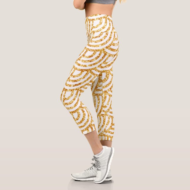 Wave Gold Sun Glitzer Boho Popular Collection Capri Leggings (Links)