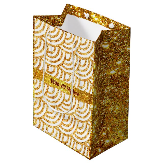 Wave Gold Sun Glitzer Boho Popular Collection Mittlere Geschenktüte (Vorderseite Schrägansicht)