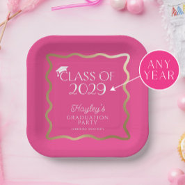 Wave Hot Pink Graduation Party Willkommen Pappteller