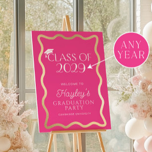 Wave Hot Pink Graduation Party Willkommen Poster