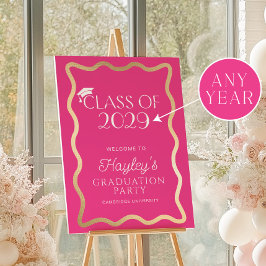 Wave Hot Pink Graduation Party Willkommen Poster