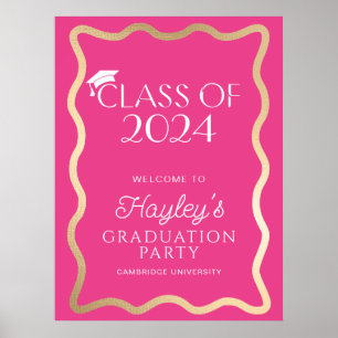 Wave Hot Pink Graduation Party Willkommen Poster