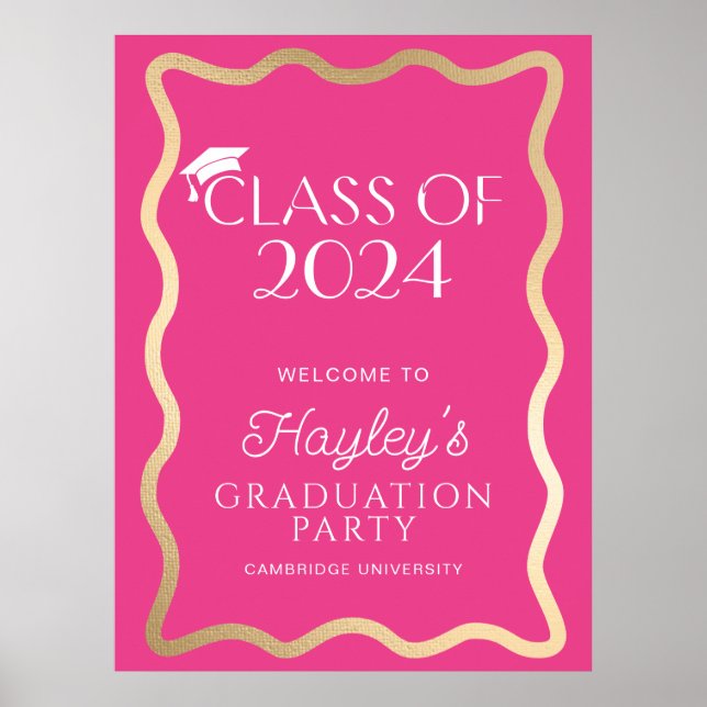 Wave Hot Pink Graduation Party Willkommen Poster (Vorne)